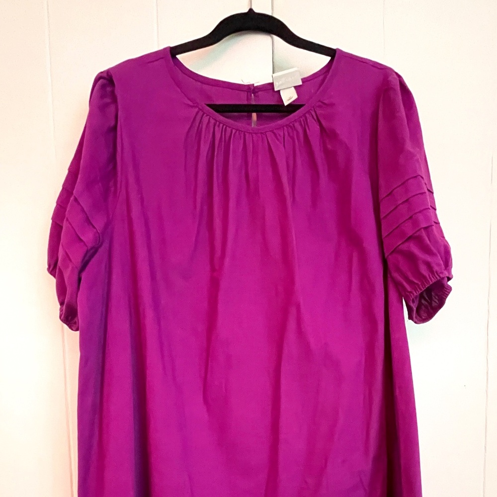 Purple Pleated Puff Sleeve Dress - Ava & Viv - Women's Plus 1X